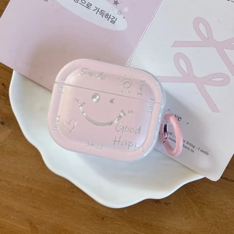 CUTECASE にこちゃん Airpods Pro3ケース シェル柄 Airpods 4/3カバーケース AirpodsPro2/1 ピンクカラー リング付き CM6216