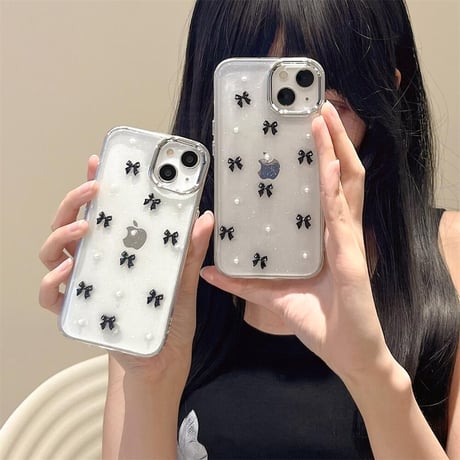CUTECASE金属リボン iPhone15/15proケース パール iPhone14/13pro/12クリアケース かわいい 女子力高いCM4440