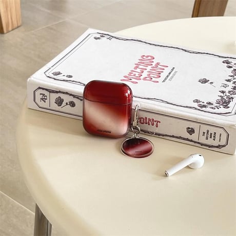 CUTECASEグラデーションカラー ワインレッド Airpods 4ケース ホルダー付 かわいい Airpods3/Pro2ケース airpodspro2カバー シック ファッションCM5083