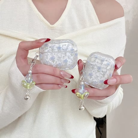 CUTECASE 草花柄 Airpods Pro3ケース 淡色系 Airpods 4/3カバー AirpodsPro2/1 キーホルダー付き 春コーデ CM6132