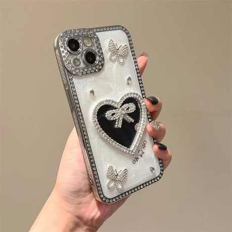 CUTECASE リボンミラー iPhone16pro/16ケース 蝶々 ストーン iPhone15pro/14/13promaxカバー 可愛い 大人ガーリーに人気CM5495
