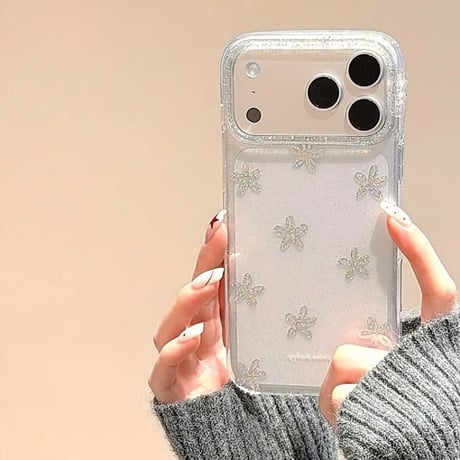 CUTECASE キラキラ花 iPhone17Pro/17ケース ラメ クリア iPhone17ProMax/16/15Proカバー オシャレ シック 女子力高い CM5870