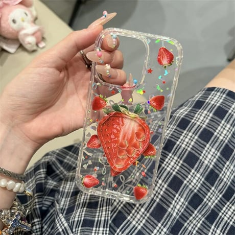 CUTECASE動くイチゴ iPhone16/16proケース かわいい ストラップ iPhone15pro/14/13proカバー めっちゃ可愛い 人気CM5323