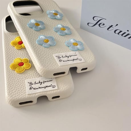 CUTECASE 刺繡花 レザー iPhone15Pro/15promaxケース 高級感 アイフォン14pro/13/12ケース シック CM4394