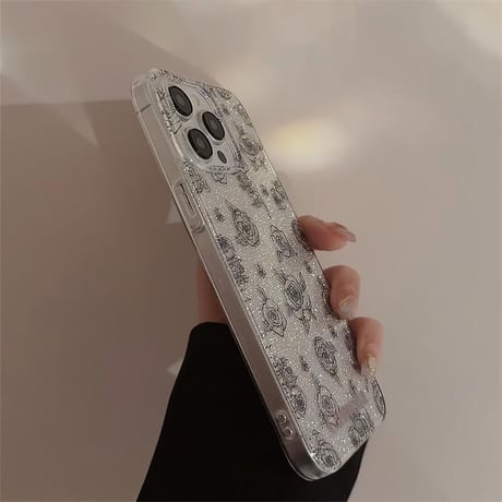 CUTECASEキラキラ薔薇柄 iPhone15/15proケース ラメ入りおしゃれ iPhoneSE/14/13Proカバー 女子力アップ かわいい シック CM4013