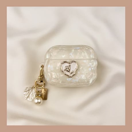 CUTECASE シェル柄 Airpods Pro3ケース 薔薇 Airpods4/3カバー pro2/Pro1ケース 可愛いパールキーホルダー 光沢感CM6086