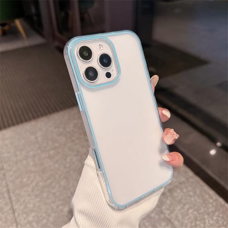CUTECASEパステルカラー iPhone16/16Proカバー 指紋防止 半透明 アイフォン15promax/14/13カバー カラーライン シンプル風 CM5418