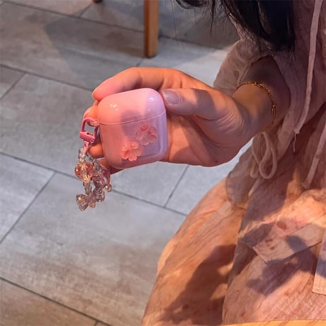CUTECASE ピンクさくら AirpodsPro2/1ケース 大理石調 airpods3/2/2カバー リボンチャーム付 女子力アップ シック CM4322