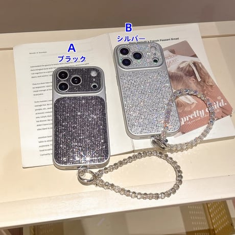 CUTECASE キラキラグリッター iPhone17Pro/17ケース クリスタルストラップ iPhone17promax/16/15proケース 大人可愛い カメラカバー付CM5892