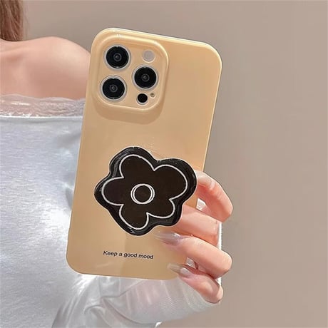 CUTECASE 韓国風 アイフォン15/15proケース 花グリップ付 iPhone14pro/13/12カバー かわいい 艶感CM4420