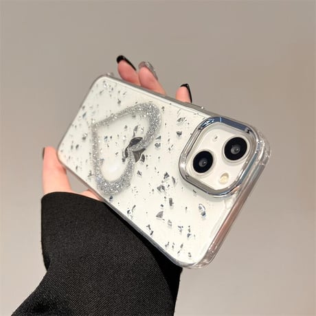 CUTECASEグリッターハート iPhone16pro/15ケース クリア iPhone14/13pro/12カバー 大人可愛い 黄ばまないCM5196