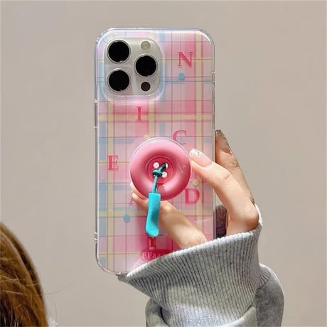 CUTECASE ボタングリップ付 iPhone16/16proケース スタンド機能 アイフォン14/13pro/12ケース ピンク 可愛いCM4575