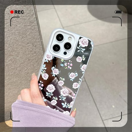 CUTECASE薔薇柄 ミラー iPhone16promax/16ケース 頑丈 iPhone15promax/14カバー 大人可愛い 女子力高い 夏秋に人気CM5471
