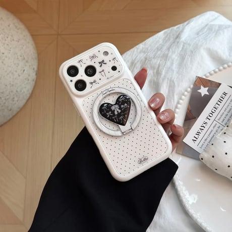 CUTECASEリボン柄ハートリングスタンドiPhone17Promaxケース MagSafe対応 iPhone17Pro/16Pro/15Pro/14ケース カメラ保護 耐久性ある CM6443