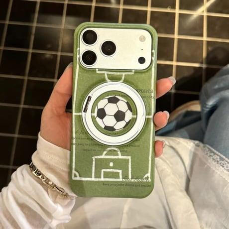 CUTECASE ワールドカップサッカーボール柄iPhone17PromaxケースMagSafeリングスタンド iPhone16Pro/15Proケース 便利 グリーンCM6538