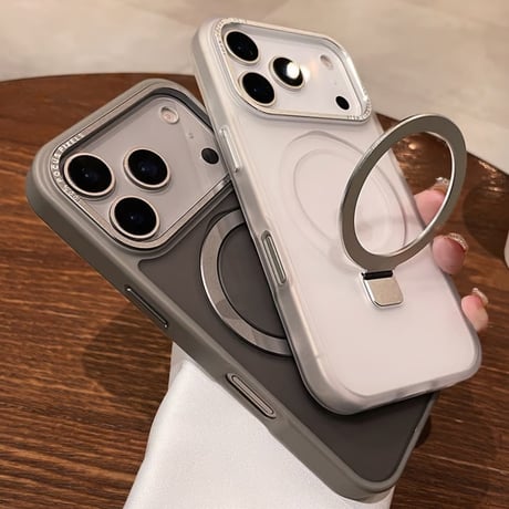 CUTECASE iPhone17Pro/17ProMaxケース 嵌め込み式 Magsafeリングスタンド iPhone17/17Airカバー 指紋防止 耐衝撃 半透明 高級感 CM5694