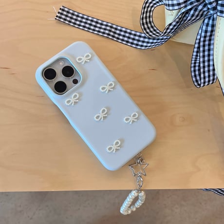 CUTECASE 流行の要素皮質ジュエリーリボン iPhone16/15proケース ホワイト iPhone14/13proケース かわいい 女子力アップ 高級感ストラップC6028