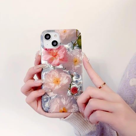 CUTECASEフラワー花 iPhone15/15proケース 艶感 綺麗iPhone14/13/12proカバー 春夏コーデ 高級感 かわいいCM4052