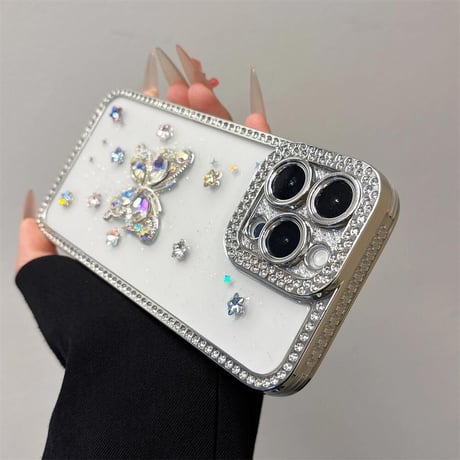 CUTECASEダイヤ蝶 iPhone16pro/16ケース ジュエリー iPhone14/13pro/12カバー 大人可愛い おしゃれさん愛用CM5264