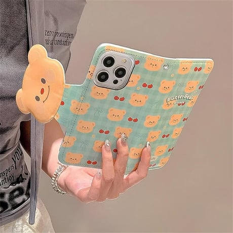 CUTECASE 熊柄 手帳型 iPhone16/15proケース カード入れ3個 iPhone14promax/13proケース かわいい スタンド機能CM4586