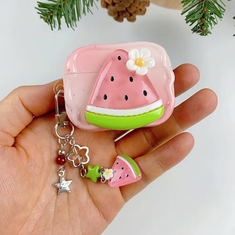 CUTECASE スイカ Airpods Pro3ケース キーホルダー付き Airpods 4/3カバーケース AirpodsPro2/1 かわいい 美味しいそう CM6487