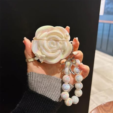 CUTECASE薔薇花 Airpods 4ケース ラメ入り キラキラ Airpods3/Pro2ケース airpodsproカバー 綺麗ストラップ 女子力高い 高級感CM5129