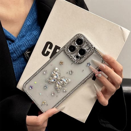 CUTECASEダイヤ蝶 iPhone16pro/16ケース ジュエリー iPhone14/13pro/12カバー 大人可愛い おしゃれさん愛用CM5264