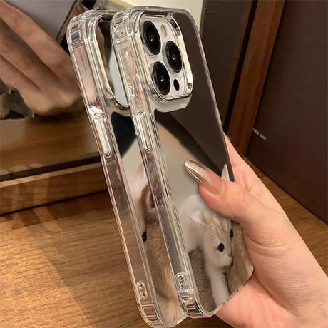 CUTECASEカップル iPhone16/16Proケース お揃い ミラー 猫柄 iPhone15Plus/14/13/12promaxカバー 可愛い ギフトに最適 CM4658