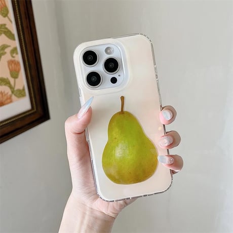 CUTECASE梨柄 iPhone16/16promaxケース 可愛い iPhone15pro/14/13proケース 涼しい感じ 丈夫 シンプル風CM5224