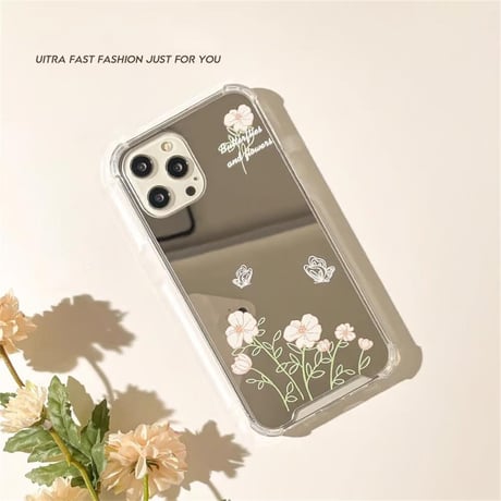 CUTECASE花柄ミラー iPhone16Pro/16plusケース メイク直しに便利 iPhoneSE/15/14Pro/13miniカバー おしゃれさんにおすすめ 可愛いCM5267