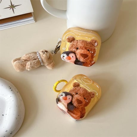CUTECASE熊/ペンギン Airpods 4ケース クマちゃんぬいぐるみ Airpods3/2カバー Airpodspro2/pro 可愛い ギフトにおすすCM4986
