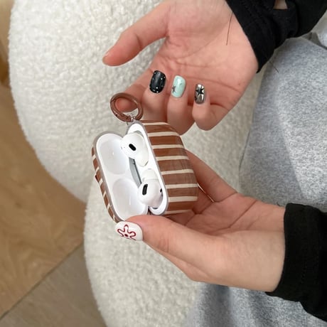 CUTECASE カラーブロックストライプ柄 AirpodsPro3ケース オシャレ Airpods4カバー キラキラカバー リング付き シック ギフトにおすすめCM6002