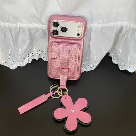 CUTECASE カード入れ付きiPhone17Promaxケース ベルト付き レザー製 iPhone17Pro/16Pro/15pro/14ProMaxケース 花ストラップCM6411