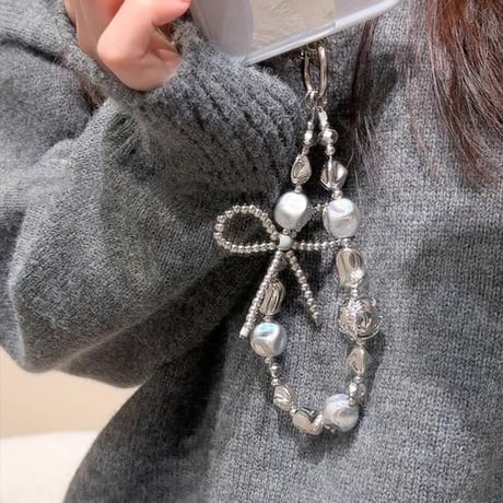 CUTECASE高級感上品 スマホストラップ リボン/ダイヤ 女子力アップ 大人可愛い iphone、Google Pixe、AQUOS、Galaxyなど全種類対応 CM4979