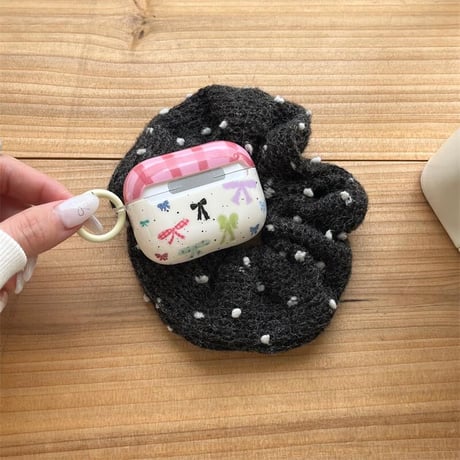 CUTECASEリボン Airpods 4ケース チェック柄 Airpods3/Pro2ケース airpodsproカバー リボンキーホルダー/リング付 CM5101