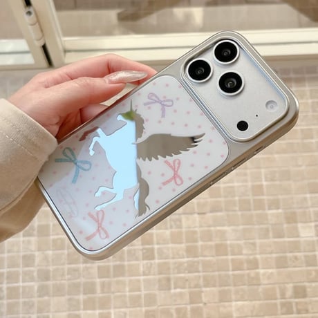 CUTECASE 馬ミラー iPhone17pro/17ケース リボン柄 iPhone16pro/15/14ケース メッキ 丈夫 オシャレCM6009