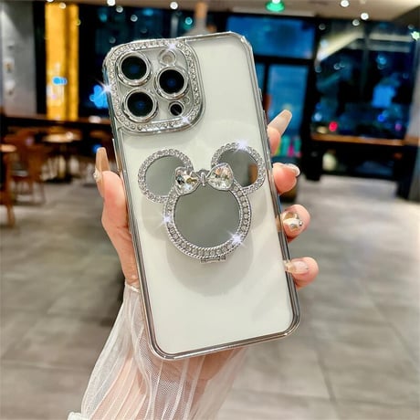CUTECASE ミラー iphone17pro/17Airケース ジュエリー スタンド付 iPhone16pro/15plus/14proカバー カメラ保護 キラキラインナーシート付き CM5547