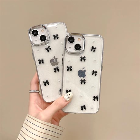 CUTECASE金属リボン iPhone15/15proケース パール iPhone14/13pro/12クリアケース かわいい 女子力高いCM4440