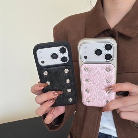 CUTECASE 高級感 iPhone17Promaxケースレザー 金属ツバキ花 iPhone17pro/16Pro/15proケース 大人可愛い お洒落CM5792