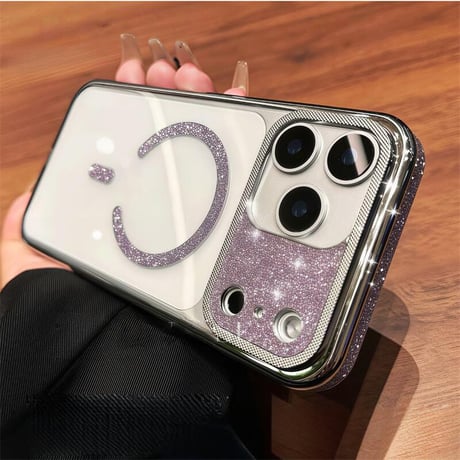 CUTECASEキラキラカメラ枠 iPhone17/17Proケース MagSafe対応 ラメライン iPhone17ProMax/Airケース 耐衝撃 高級感 CM5730