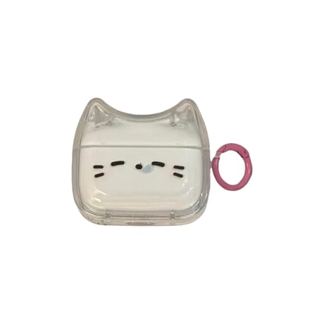 CUTECASE耳付 かわいい眠そうな猫Airpods 4ケース 透明 Airpodspro2/proカバー リング付 Airpods第3/2世代 かわいい プレゼントにおすすめCM5056