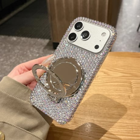 CUTECASE ジュエリーデコ iPhone17Pro/17ケース ミラーリングスタンド iPhone16/15promax/14/13proカバー ストラップCM6026