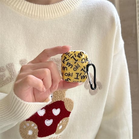CUTECASE I'm ok Airpods 4ケース イェロー Airpodspro2/proカバー Airpods3/2 カラビナ付き ギフトにおすすめCM4989