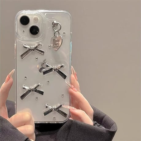 CUTECASE透明柔らかい殻リボン人気の要素女子力アップ iPhone15/15proケース リボン/ハートデコ iPhone14/13pro/12クリアケース かわいい きれいCM3898