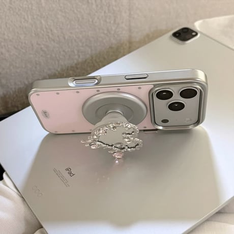 CUTECASE ハート型ミラーグリップ iPhone17Pro/17ケース ワイヤレス充電 ピンク iPhone17ProMax/16Pro/15カバー かわいい 女子力アップ CM6355