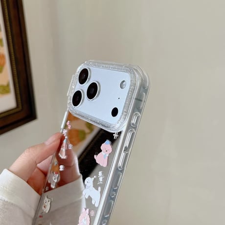 CUTECASE 動物柄フレーム ミラー iPhone17Pro/17ケース ラメいり iPhone16Pro/15ケース かわいい 春夏コーデCM6334