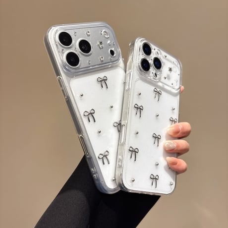 CUTECASE メタルリボン iPhone17Promaxケース 高透明 iPhone16ProMax/15Pro/14カバー カメラ保護 軽量 CM6537