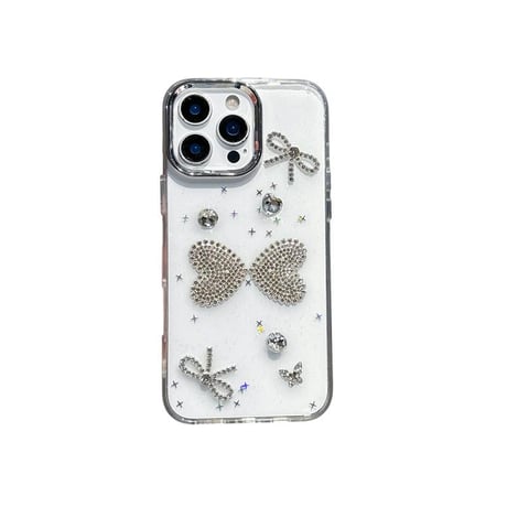 CUTECASEダイヤリボン iPhone16pro/16ケース 透明 キラキラ iPhone15plus/14/13pro/12カバー 大人可愛い ハンドメイドCM5459