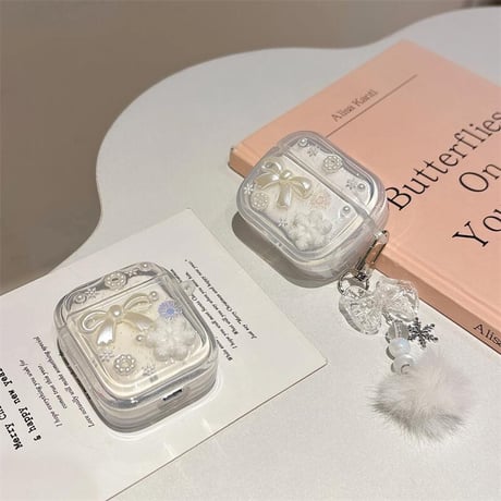 CUTECASE雪花/リボン Airpods 4ケース 毛玉チェーン付 Airpodspro2/proカバー Airpods第3/2世代 かわいい 頑丈CM5059
