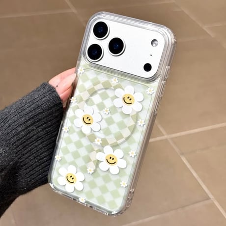 CUTECASE 笑顔の花 iPhone17Promaxケース MagSafe対応 スタンド機能 iPhone17/16Proケース グリップ/ストラップ3点 ギフトにおすすめCM6091